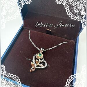NIB, RG/WG Rose and Heart "I love you" 18k GP over 925 necklace!